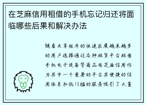 在芝麻信用租借的手机忘记归还将面临哪些后果和解决办法
